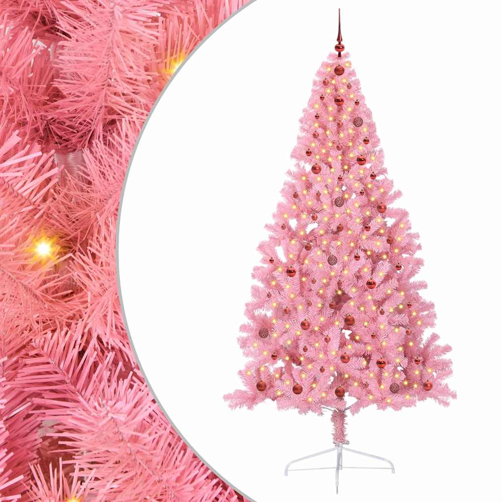 Kunstig Forbelyst Juletræ med 300 LED'er Lyserød 240 cm PVC
