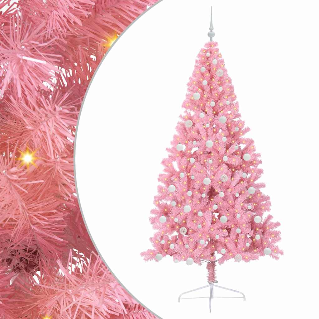 Kunstig Forbelyst Juletræ med 300 LED'er Lyserød 240 cm PVC