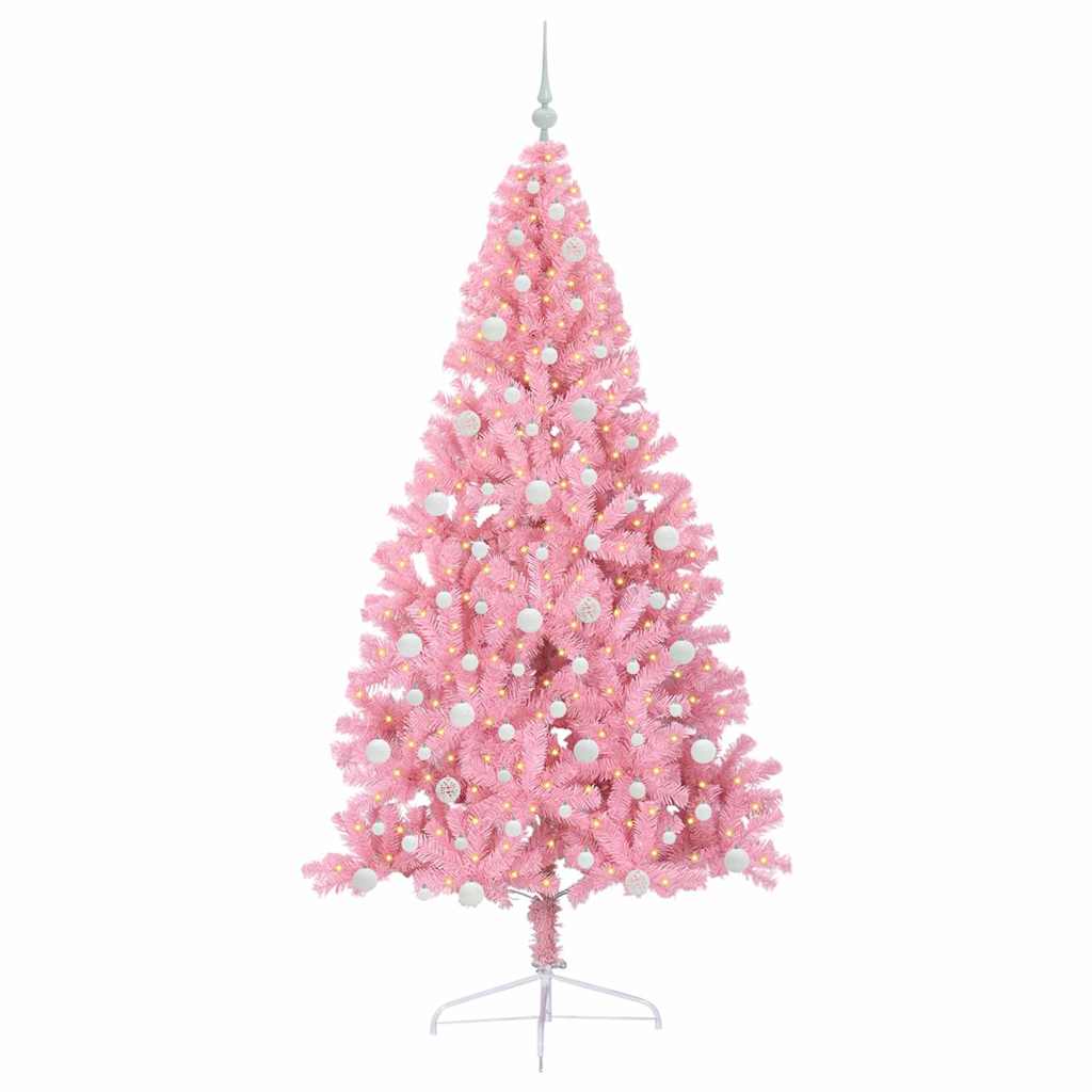 Kunstig Forbelyst Juletræ med 300 LED'er Lyserød 240 cm PVC