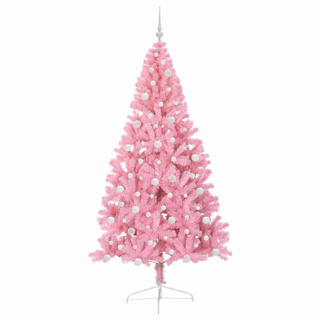 Kunstig Forbelyst Juletræ med 300 LED'er Lyserød 240 cm PVC