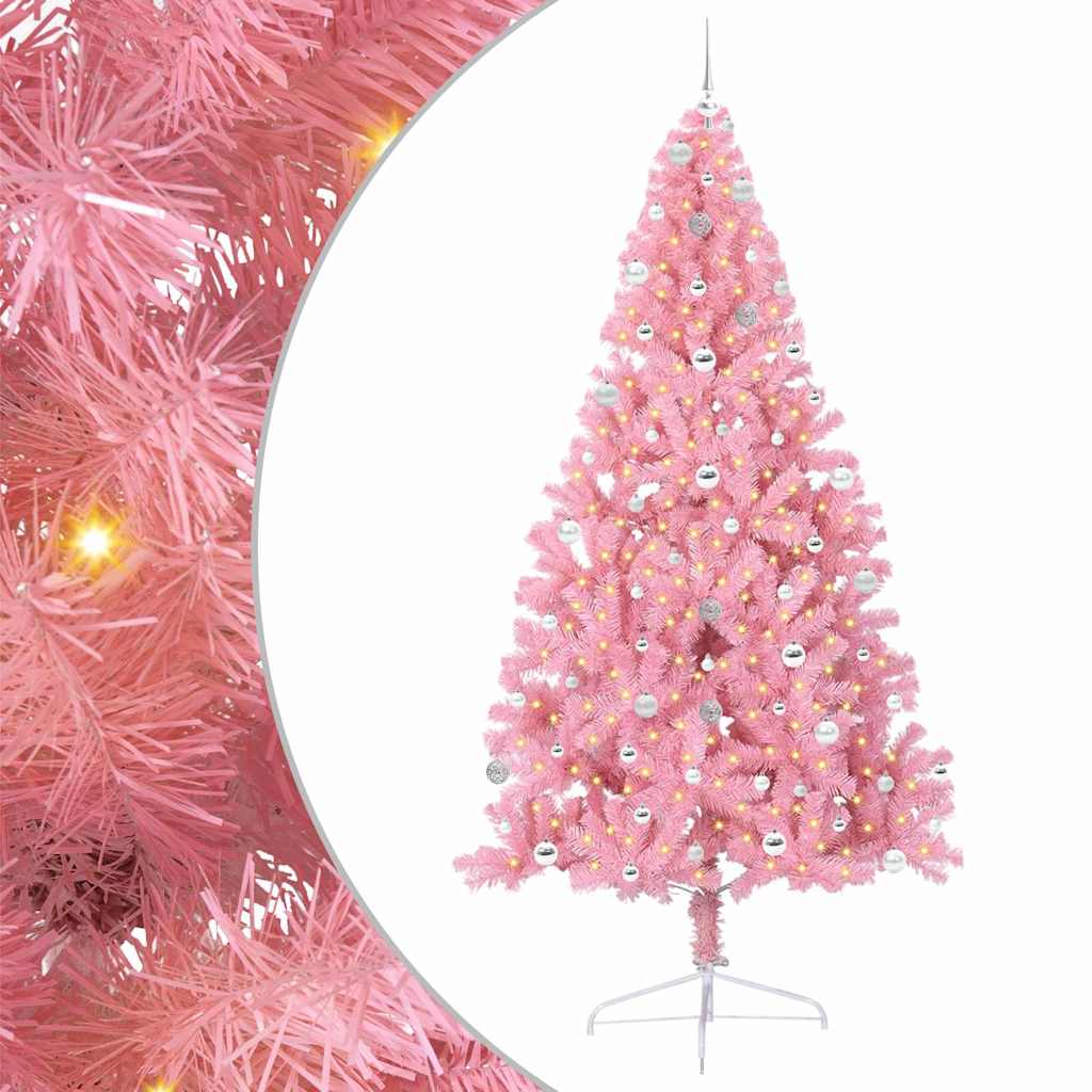 Kunstig Forbelyst Juletræ med 300 LED'er Lyserød 240 cm PVC