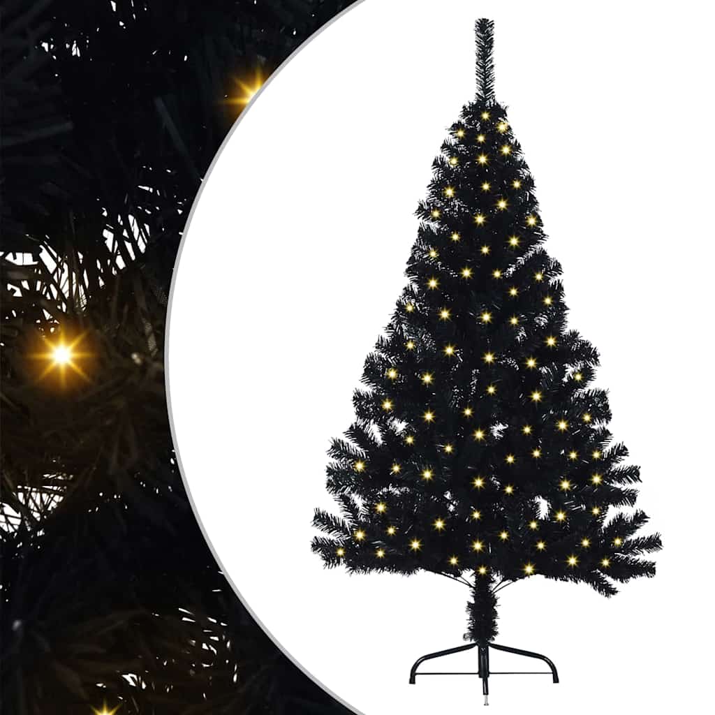 Kunstig Forbelyst Juletræ med 150 LED'er Sort 120 cm PVC