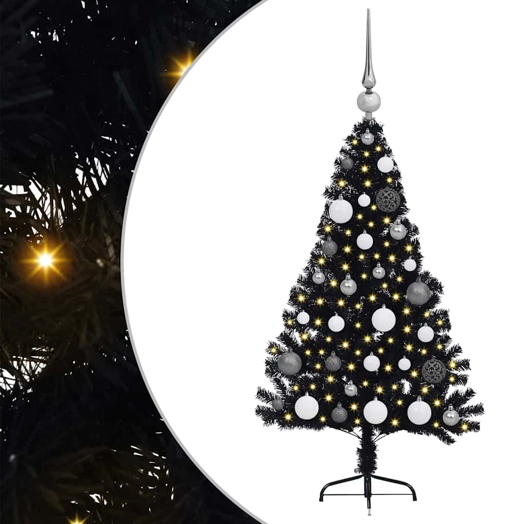 Kunstig Forbelyst Juletræ med 150 LED'er Sort 120 cm PVC