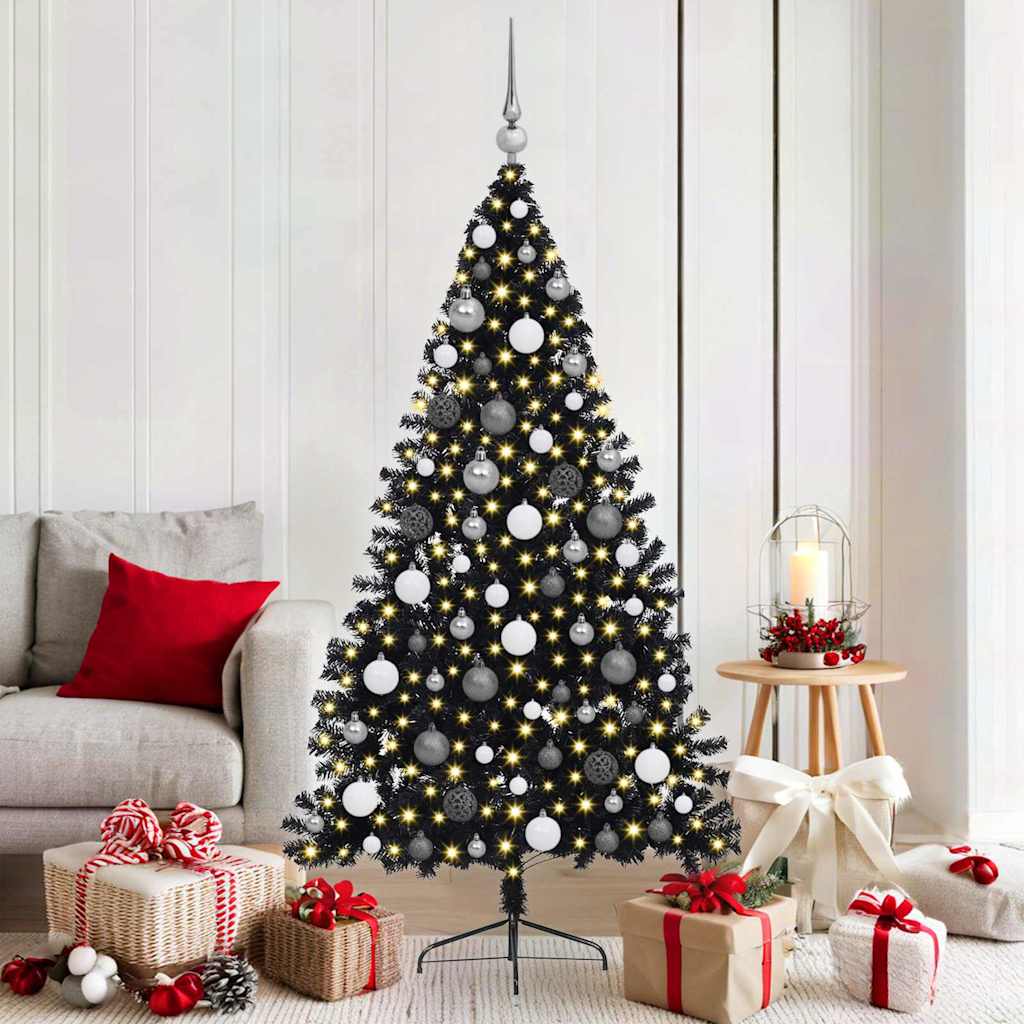 Kunstig Forbelyst Juletræ med 300 LED'er Sort 180 cm PVC