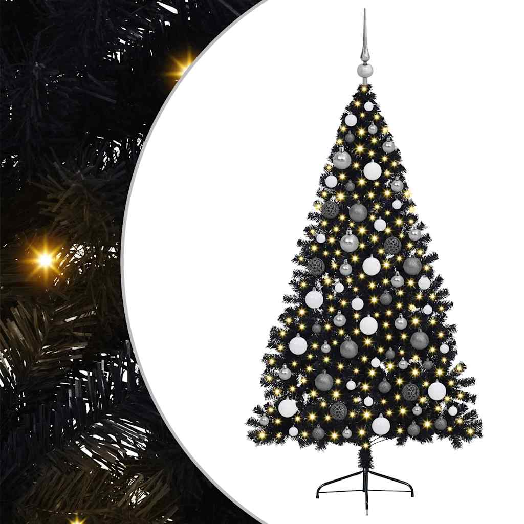 Kunstig Forbelyst Juletræ med 300 LED'er Sort 180 cm PVC