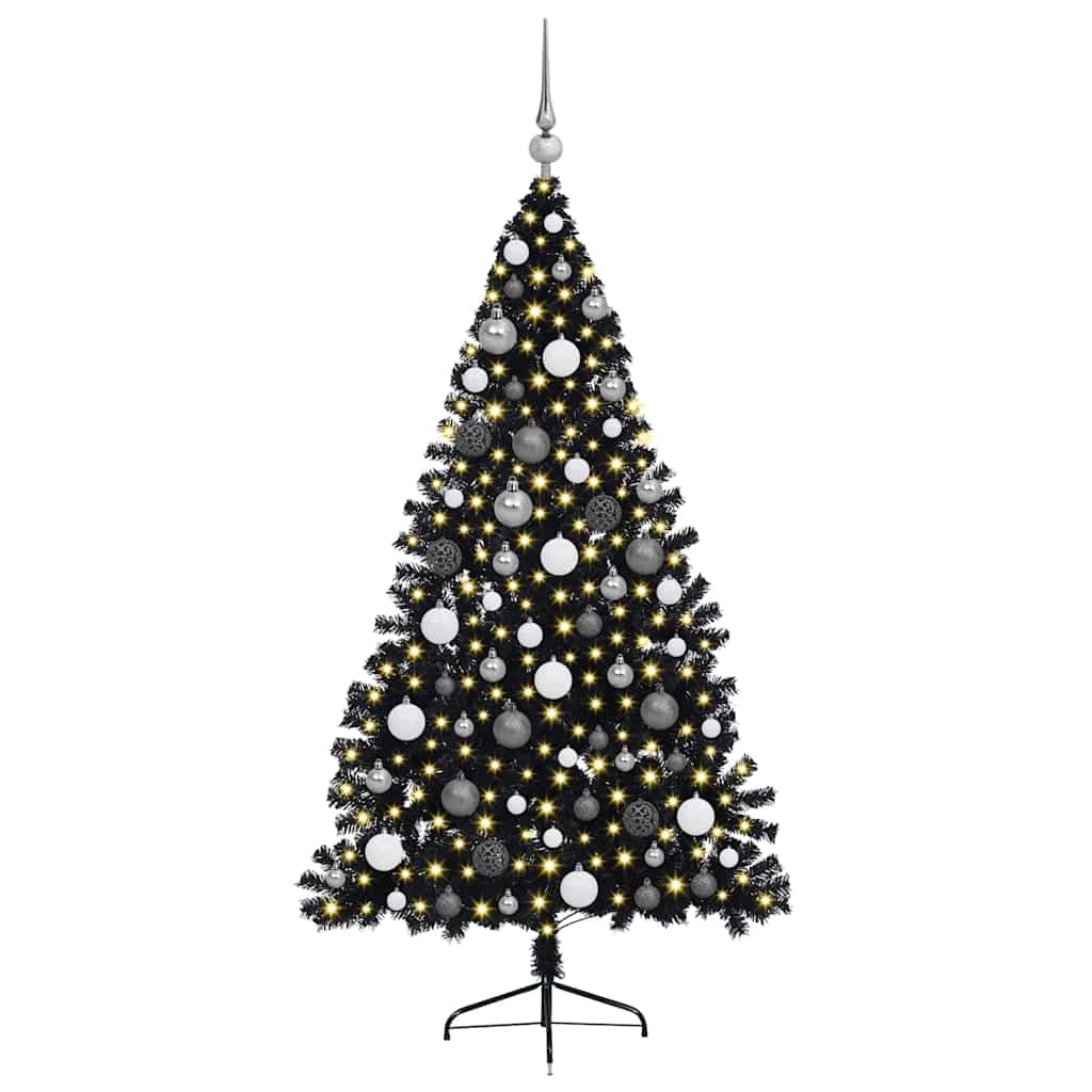 Kunstig Forbelyst Juletræ med 300 LED'er Sort 180 cm PVC