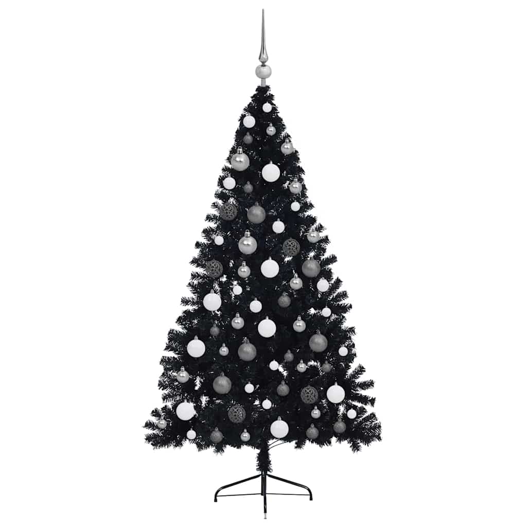 Kunstig Forbelyst Juletræ med 300 LED'er Sort 180 cm PVC