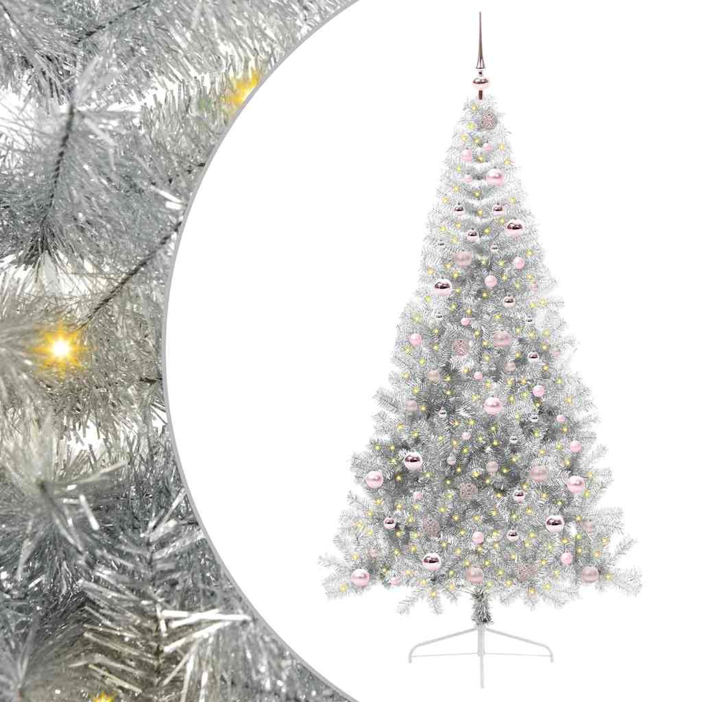 Kunstig Forbelyst Juletræ med 300 LED'er Sølv 210 cm PET