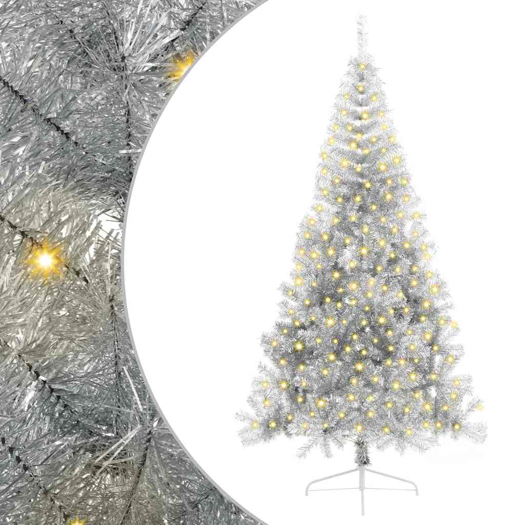 Kunstig Forbelyst Juletræ med 300 LED'er Sølv 240 cm PET