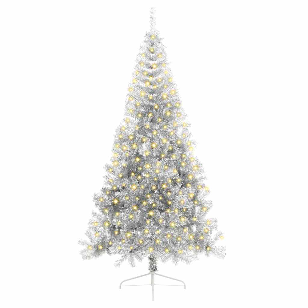 Kunstig Forbelyst Juletræ med 300 LED'er Sølv 240 cm PET