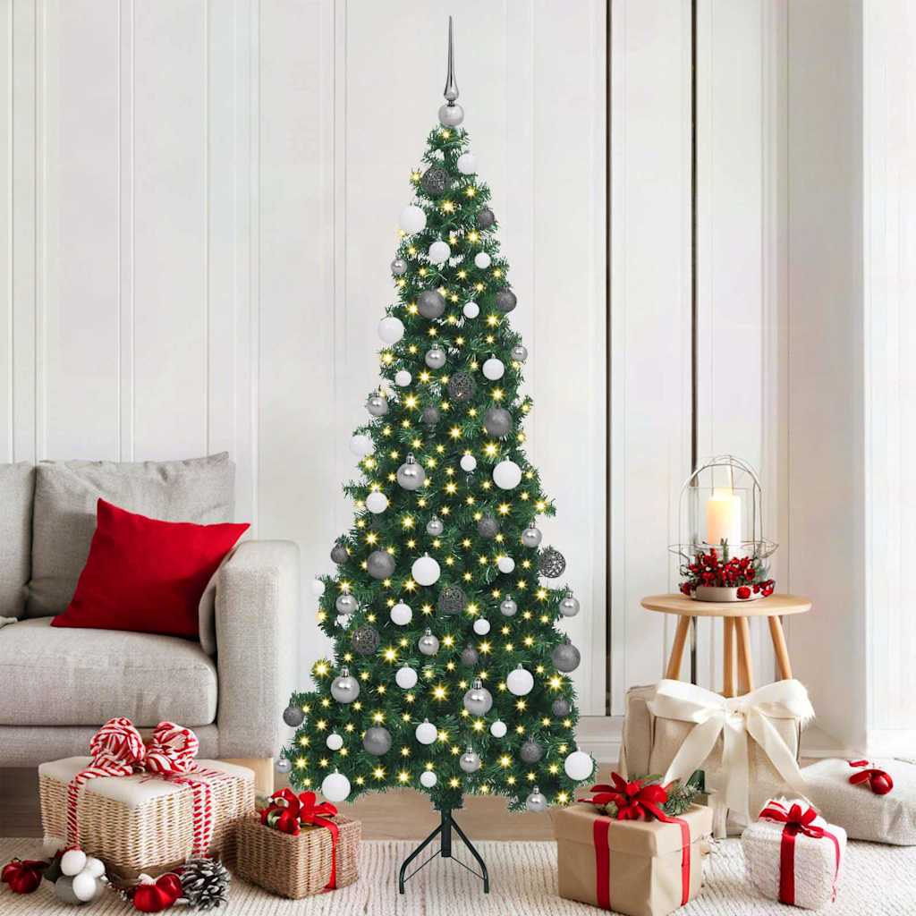 Hjørne Kunstigt Juletræ med 300 LED'er Grøn 180 cm PVC og metal