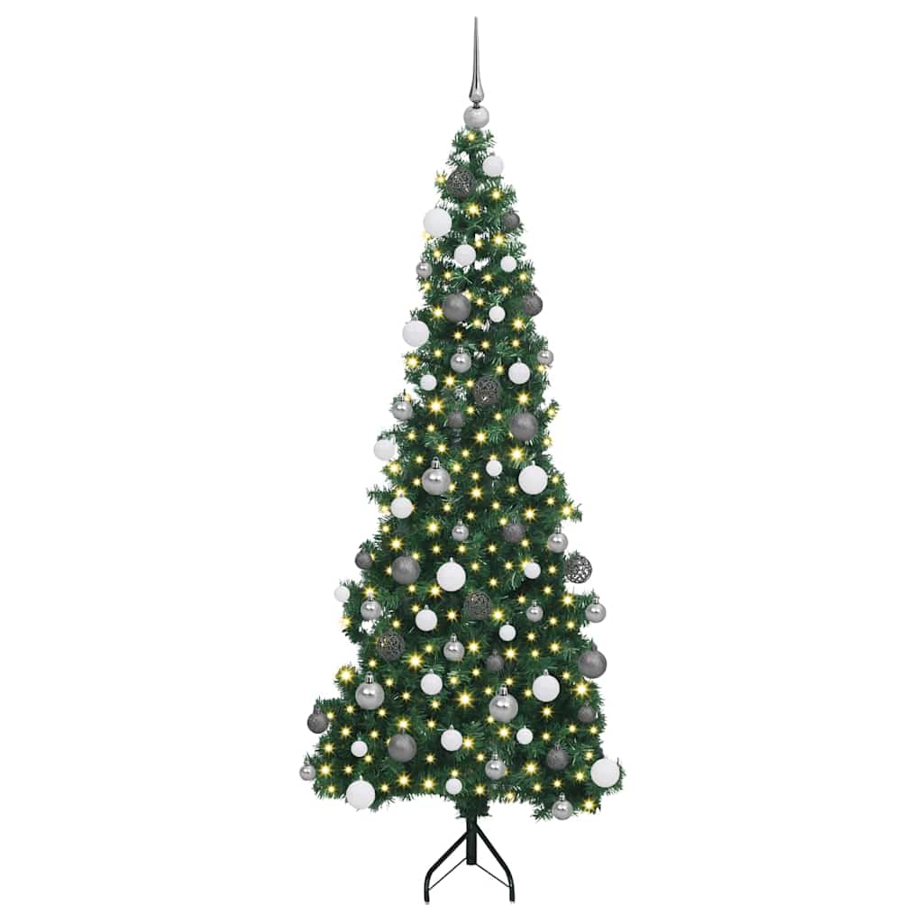 Hjørne Kunstigt Juletræ med 300 LED'er Grøn 180 cm PVC og metal