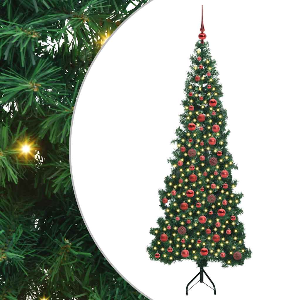 Hjørne Kunstigt Juletræ med 300 LED'er Grøn 180 cm PVC og metal