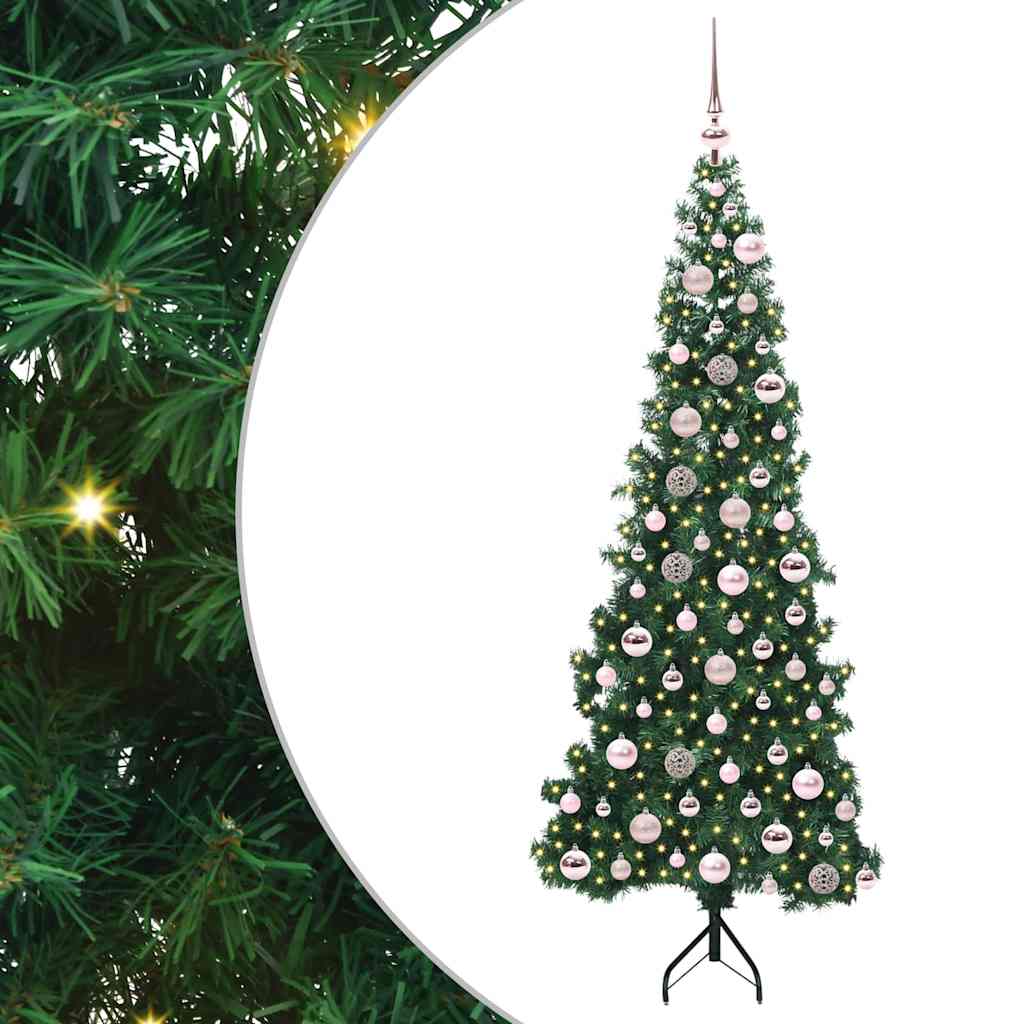 Hjørne Kunstigt Juletræ med 300 LED'er Grøn 180 cm PVC og metal