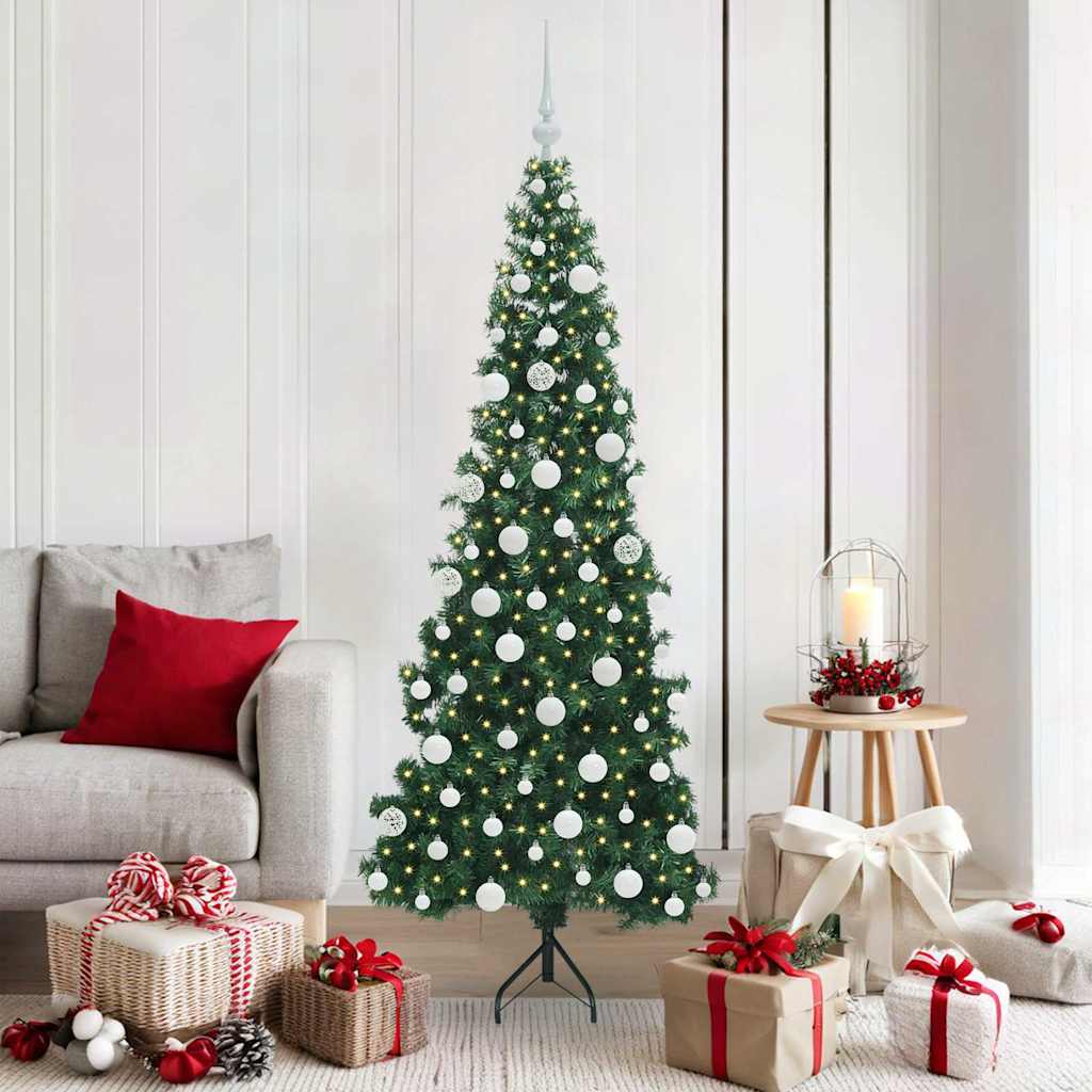 Hjørne Kunstigt Juletræ med 300 LED'er Grøn 180 cm PVC og metal