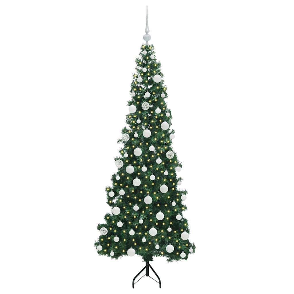 Hjørne Kunstigt Juletræ med 300 LED'er Grøn 180 cm PVC og metal