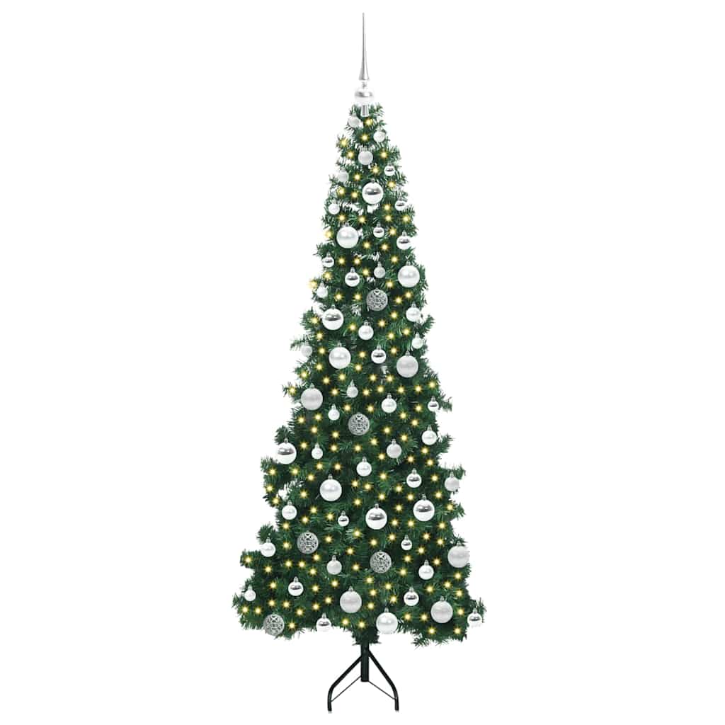 Hjørne Kunstigt Juletræ med 300 LED'er Grøn 180 cm PVC og metal