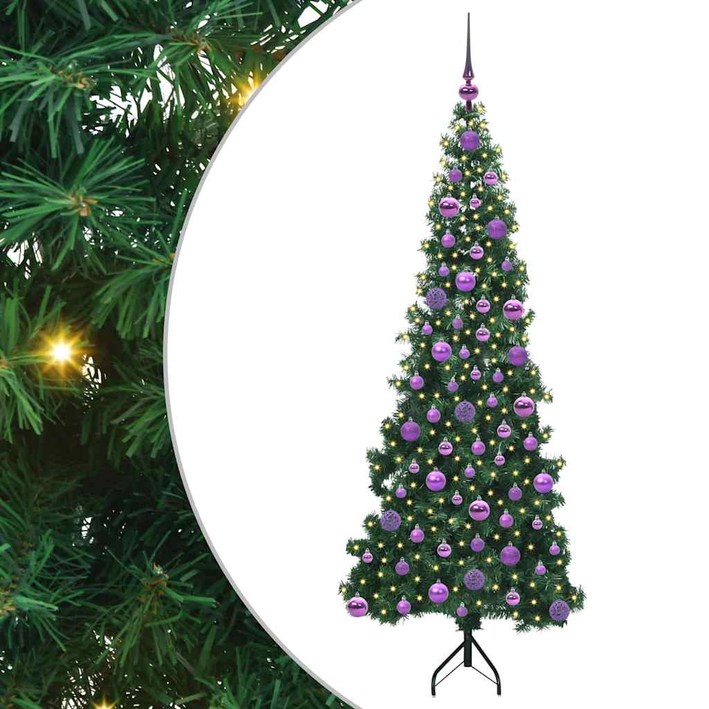 Hjørne Kunstigt Juletræ med 300 LED'er Grøn 180 cm PVC og metal