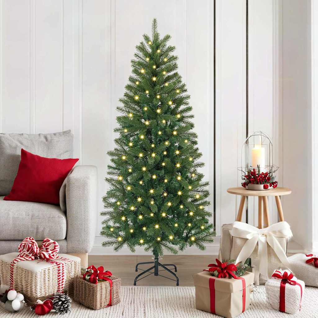 Kunstigt juletræ med 150 LED'er Grøn 150 cm PE og PVC
