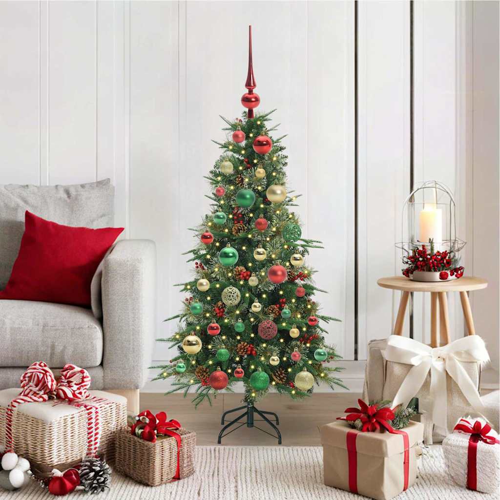 Kunstigt Hinged Juletræ med 150 LED'er Grøn 120 cm PE og PVC