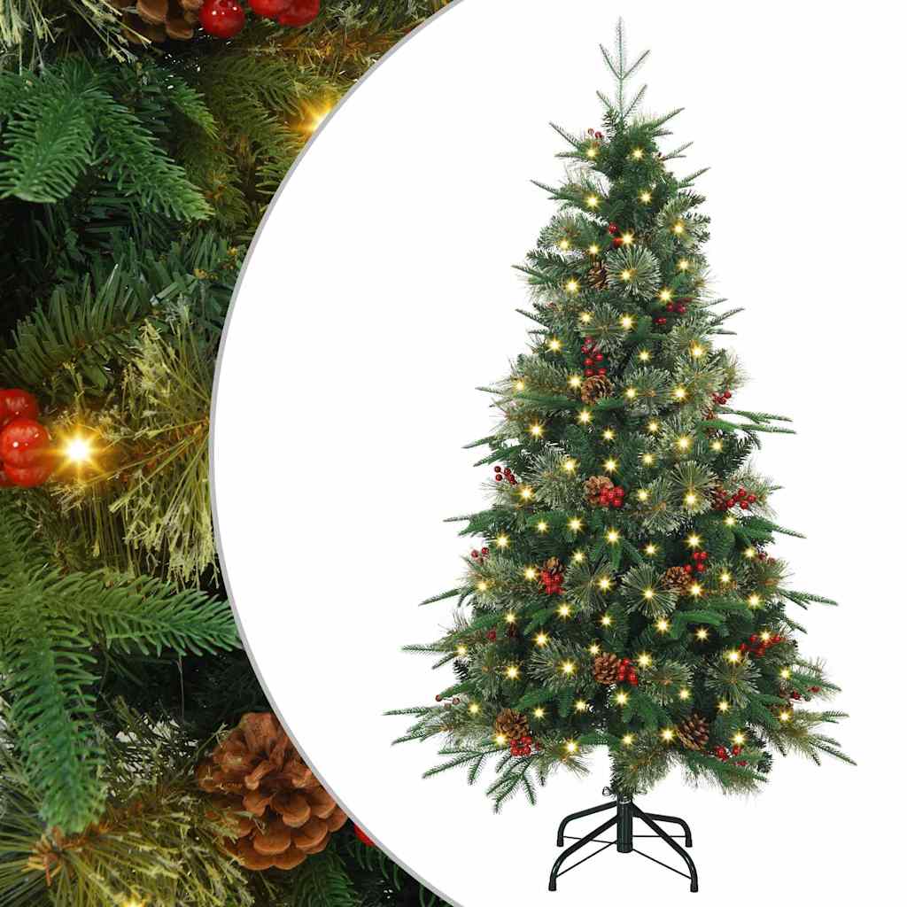 Kunstigt Hinged Juletræ med 150 LED'er Grøn 150 cm PE og PVC