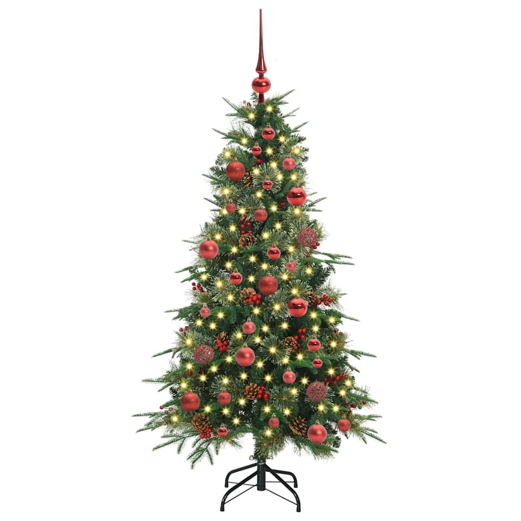 Kunstigt Hinged Juletræ med 150 LED'er Grøn 150 cm PE og PVC
