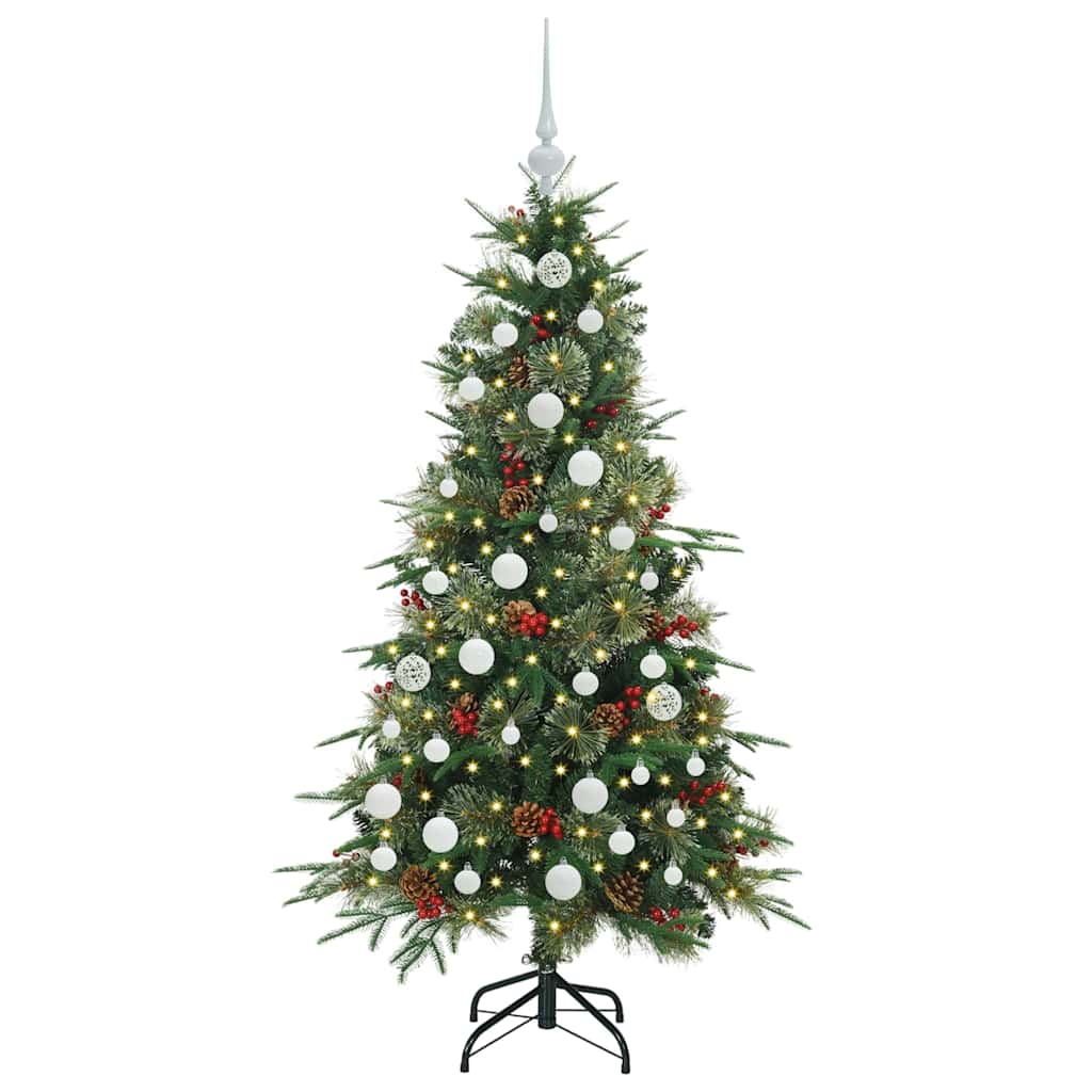 Kunstigt Hinged Juletræ med 150 LED'er Grøn 150 cm PE og PVC