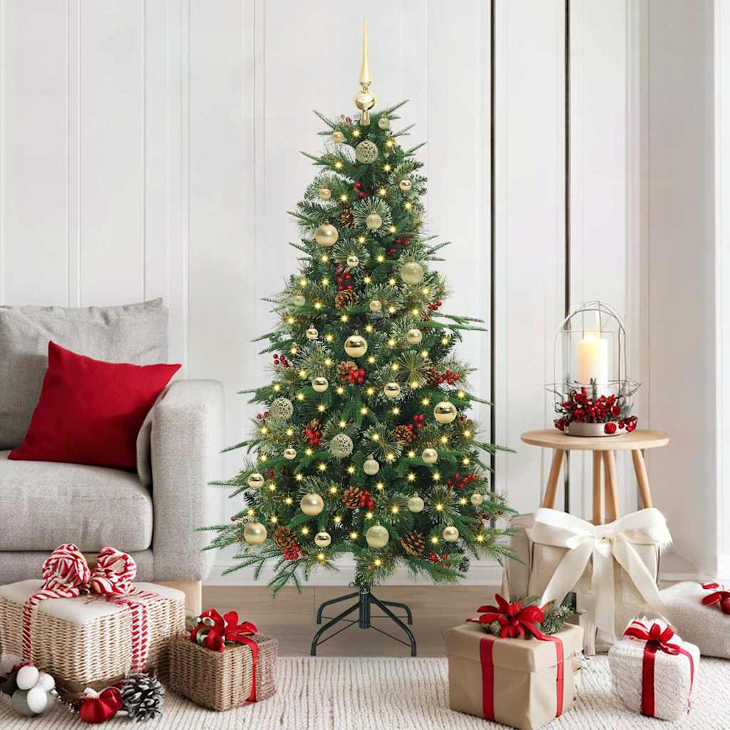 Kunstigt Hinged Juletræ med 150 LED'er Grøn 150 cm PE og PVC
