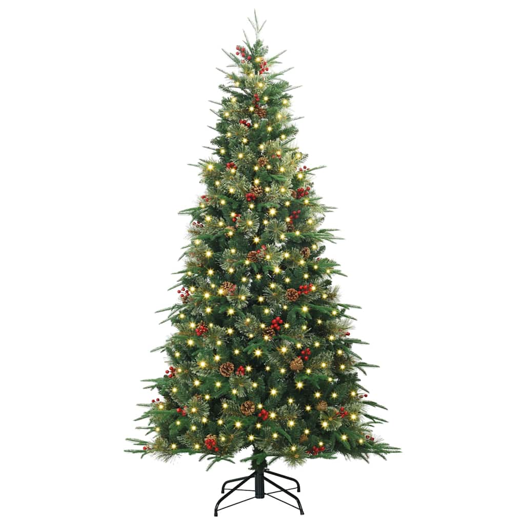 Kunstigt Hinged Juletræ med 300 LED'er Grøn 210 cm PE og PVC
