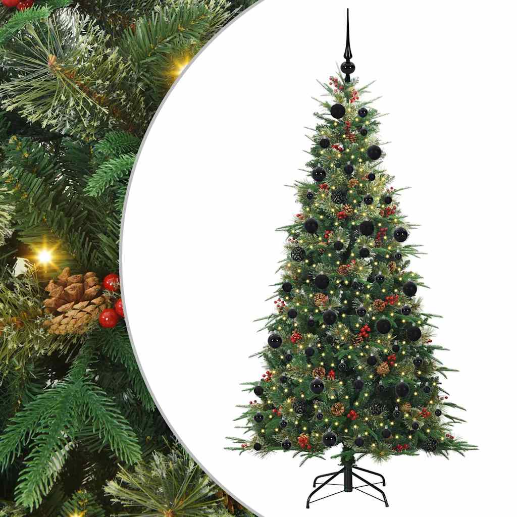 Kunstigt Hinged Juletræ med 300 LED'er Grøn 210 cm PE og PVC