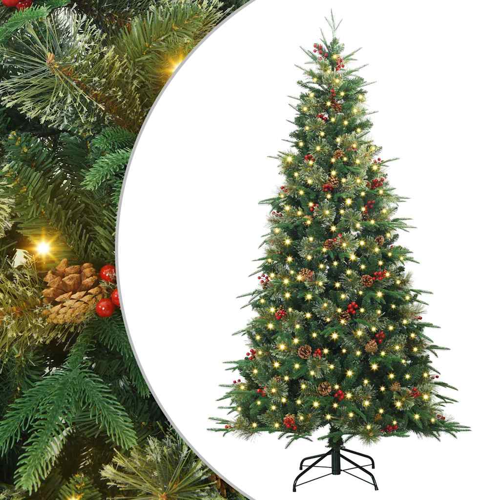 Kunstigt Hinged Juletræ med 300 LED'er Grøn 240 cm PE og PVC