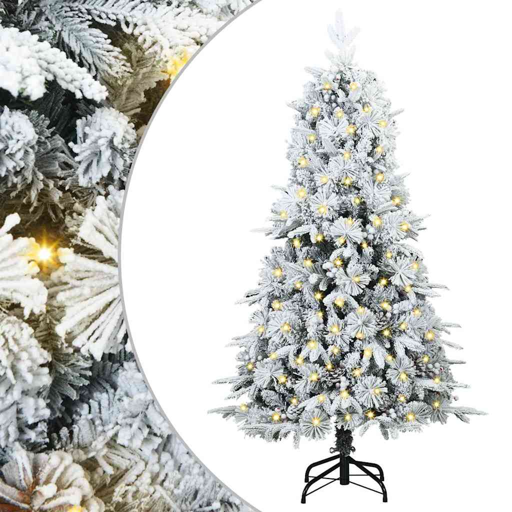 Kunstigt Hinged Juletræ med 150 LED'er Hvid 150 cm PE og PVC