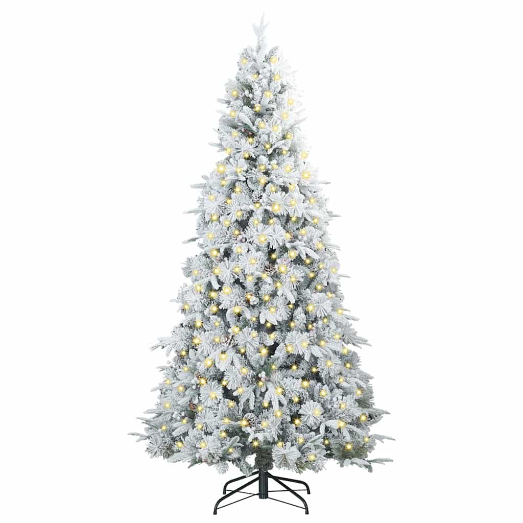 Kunstigt Hinged Juletræ med 300 LED'er Hvid 210 cm PE og PVC