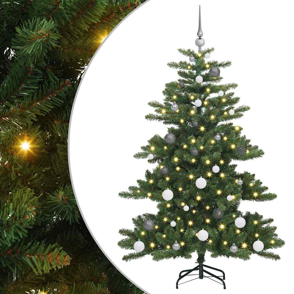 Kunstigt Hinged Juletræ med 150 LED'er Grøn 150 cm PVC og Stål