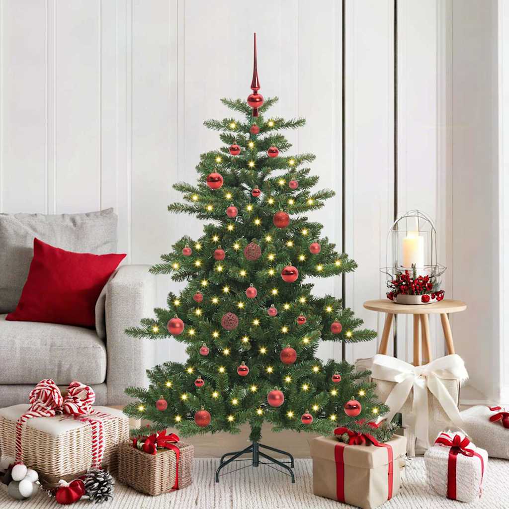 Kunstigt Hinged Juletræ med 150 LED'er Grøn 150 cm PVC og Stål