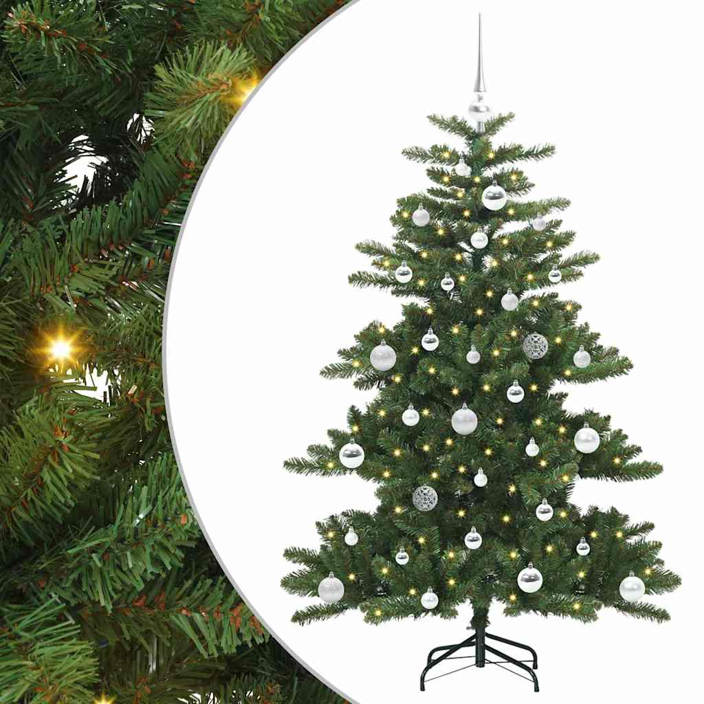 Kunstigt Hinged Juletræ med 150 LED'er Grøn 150 cm PVC og Stål