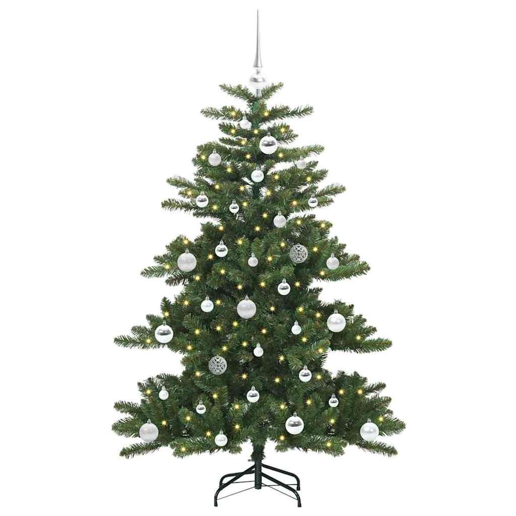 Kunstigt Hinged Juletræ med 150 LED'er Grøn 150 cm PVC og Stål