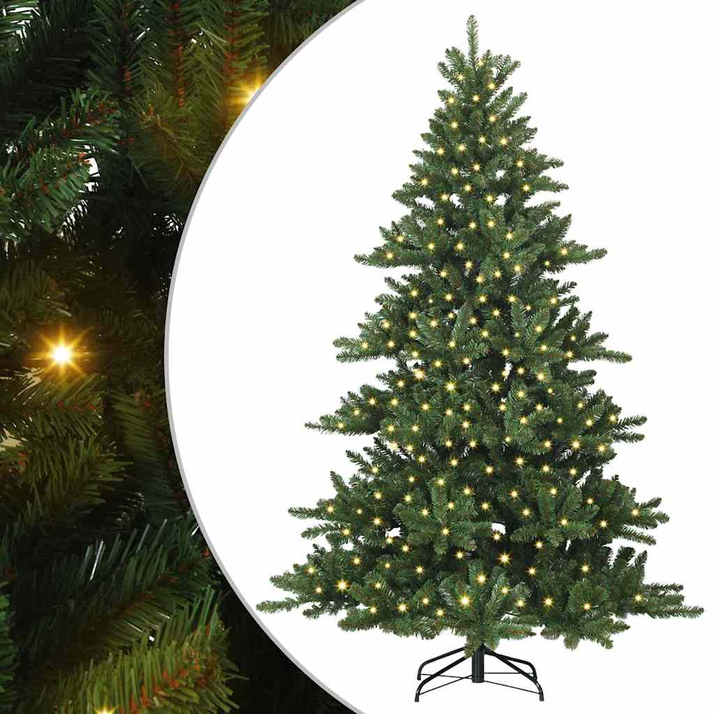 Kunstigt Hinged Juletræ med 300 LED'er Grøn 210 cm PVC og Stål