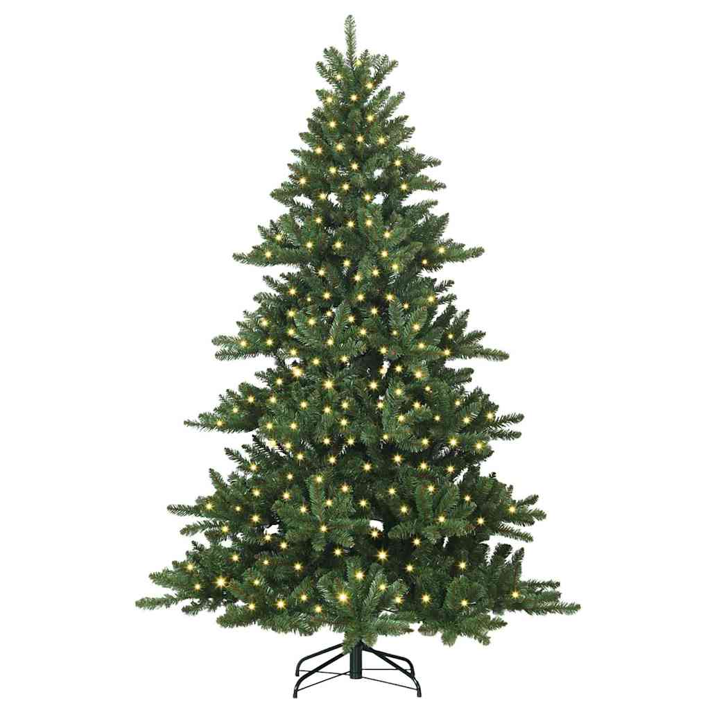 Kunstigt Hinged Juletræ med 300 LED'er Grøn 240 cm PVC og Stål