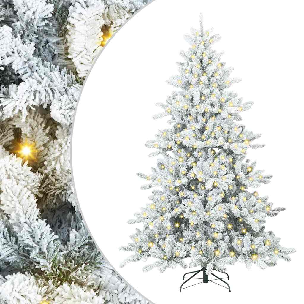 Kunstigt Hinged Juletræ med 300 LED'er Hvid 210 cm PVC og Stål