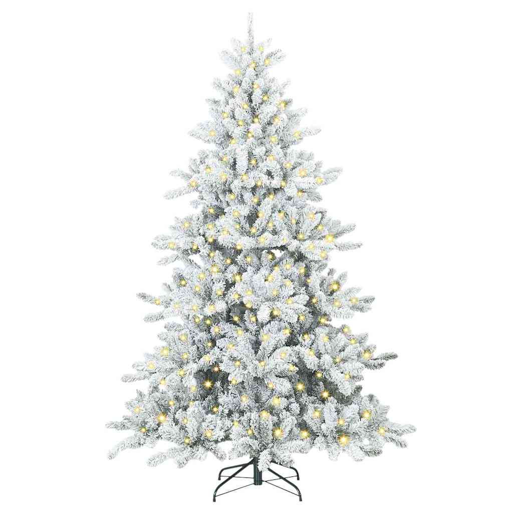 Kunstigt Hinged Juletræ med 300 LED'er Hvid 210 cm PVC og Stål