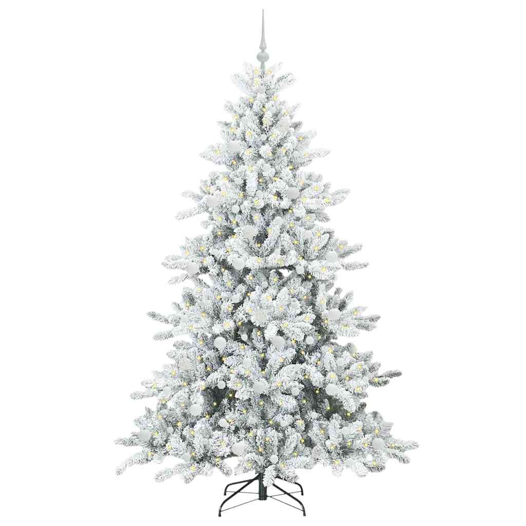 Kunstigt Hinged Juletræ med 300 LED'er Hvid 210 cm PVC og Stål
