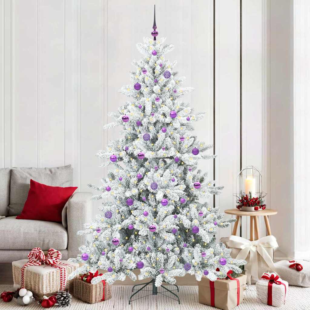 Kunstigt Hinged Juletræ med 300 LED'er Hvid 210 cm PVC og Stål