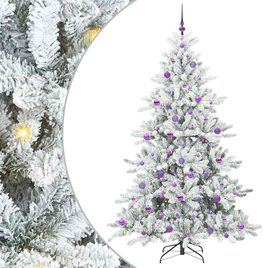Kunstigt Hinged Juletræ med 300 LED'er Hvid 210 cm PVC og Stål
