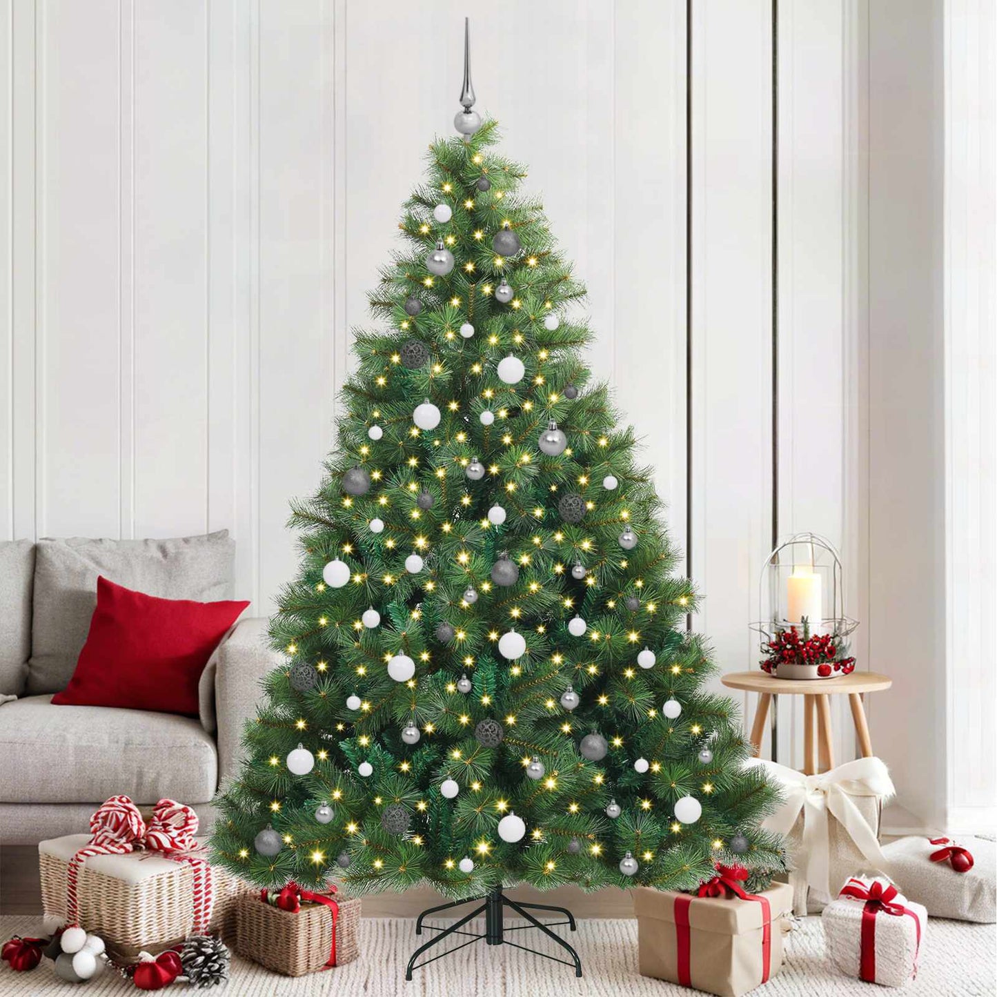 Kunstigt juletræ med 300 LED'er Grøn 210 cm PE og PVC