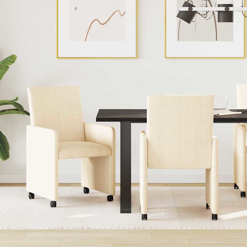 Spisebordsstole med hjul med hjul 2 pcs Creme 57 x 66 x 94 cm