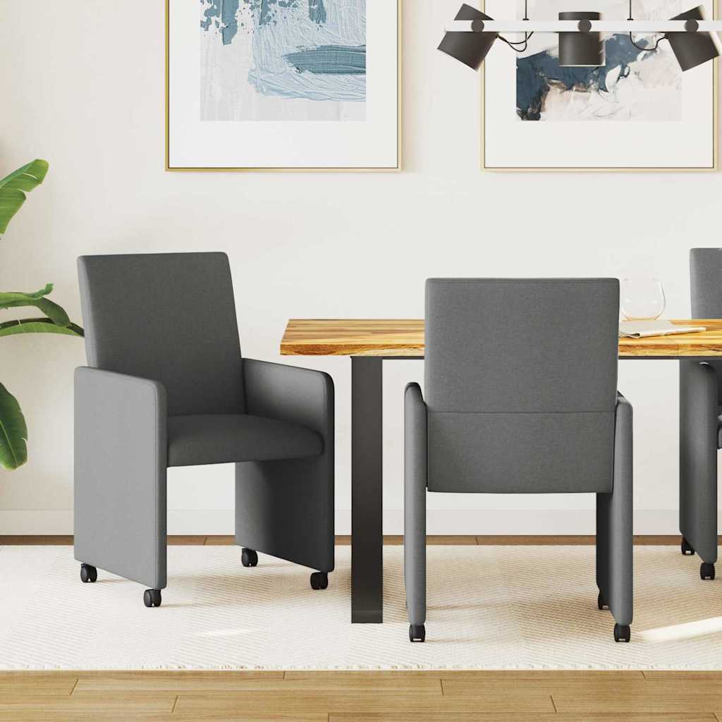 Spisebordsstole med hjul 2 pcs Mørkegrå 57 x 66 x 94 cm Stof