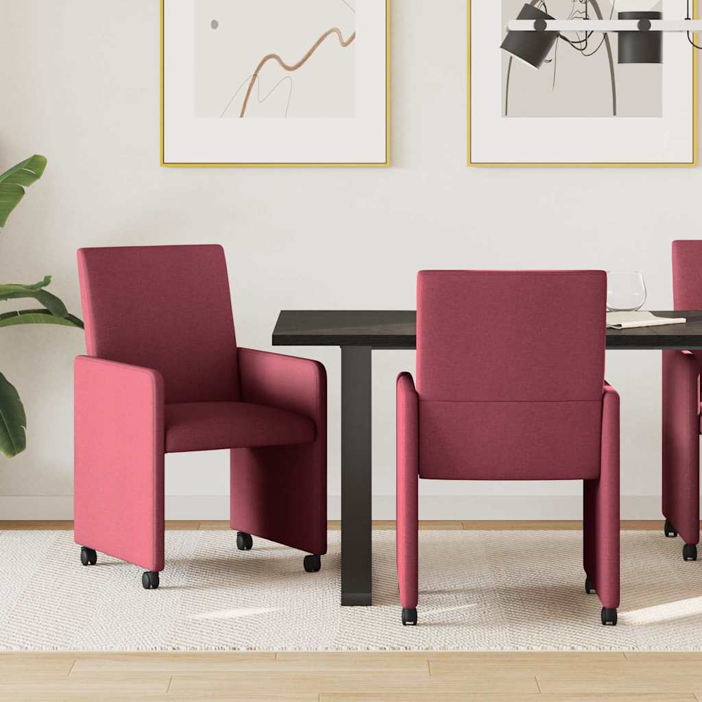 Spisebordsstole med hjul 2 pcs Vinrød 57 x 66 x 94 cm Stof