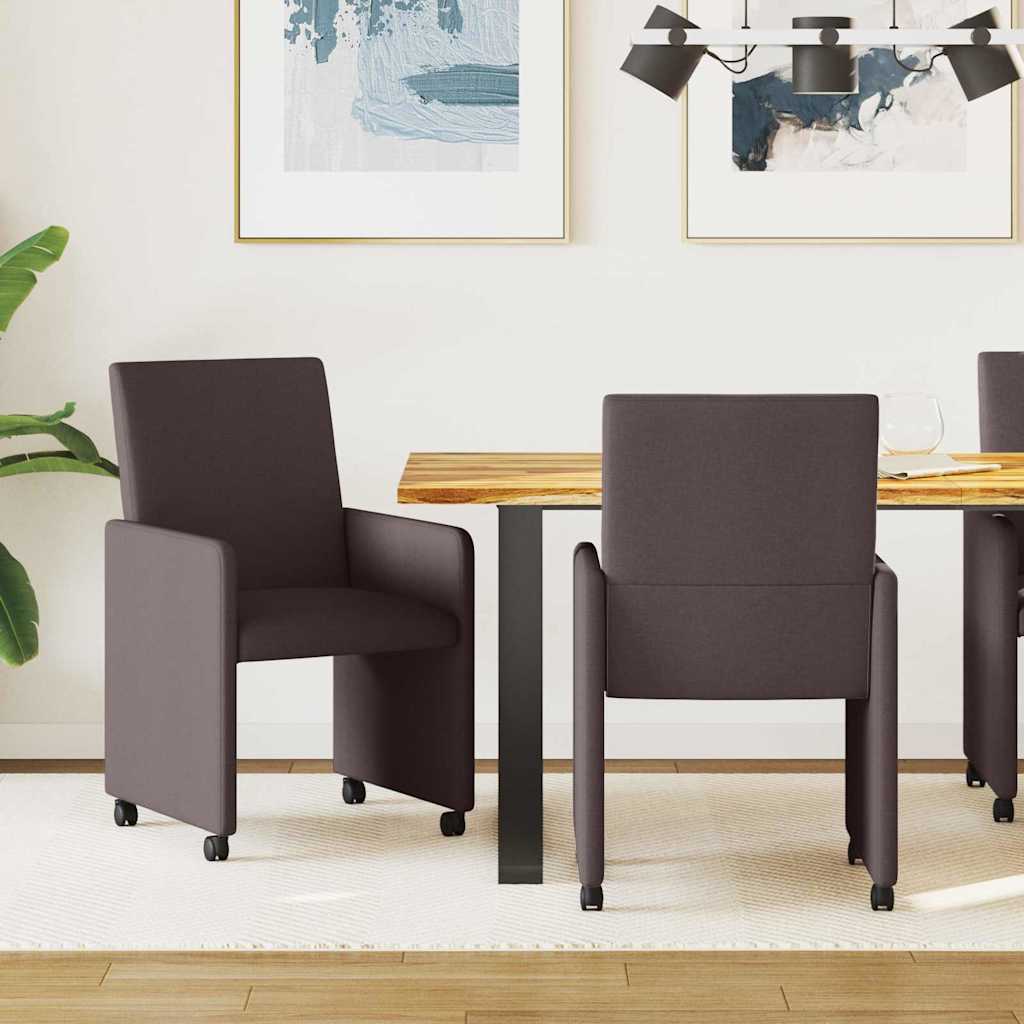 Spisebordsstole med hjul 2 pcs Mørk Brun 57 x 66 x 94 cm Stof