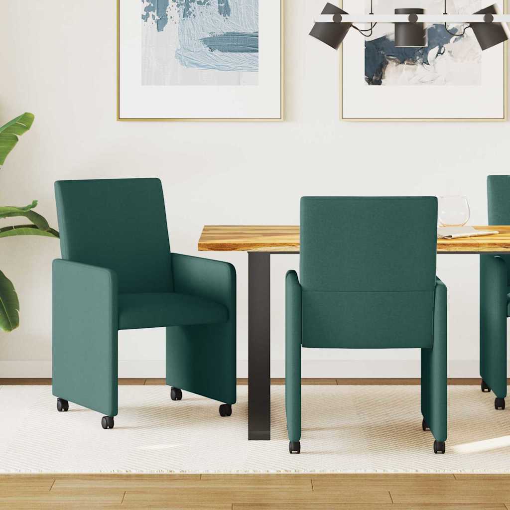 Spisebordsstole med hjul 2 pcs Mørkegrøn 57 x 66 x 94 cm Stof